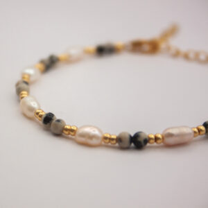 Pearl & jaspis bracelet gold